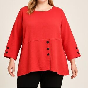 HABITAT Red Textured Tunic Top Size XL Asymmetrical‎ Lagenlook Casual Lagom